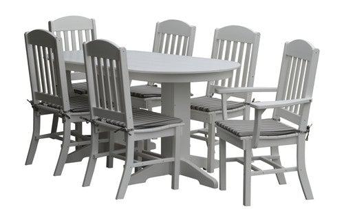 A&L Furniture Recycled Plastic 6ft Oval Dining Table with Classic Chairs 7 Piece Set - White