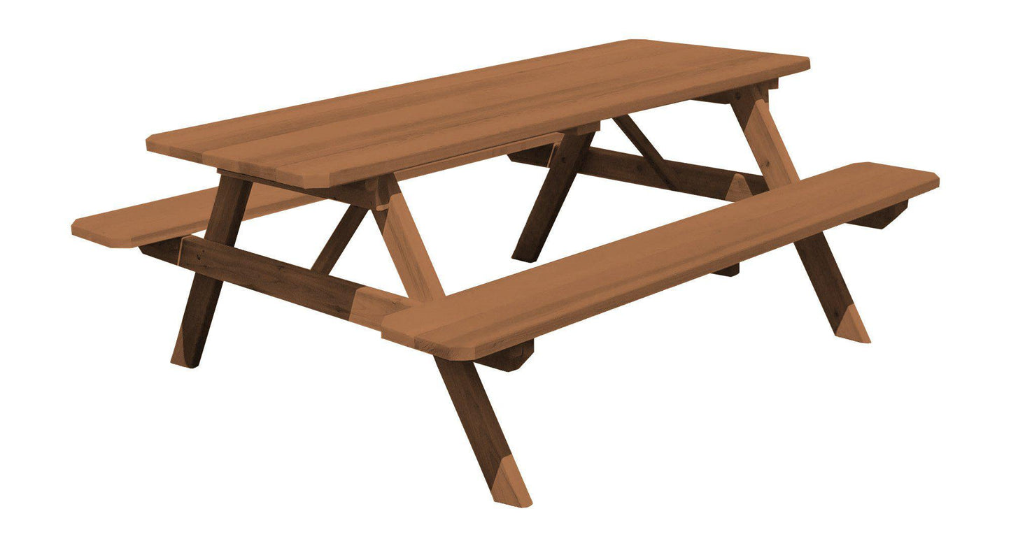A&L FURNITURE CO. Western Red Cedar 8' Table w/Attached Benches - Specify for FREE 2" Umbrella Hole - LEAD TIME TO SHIP 4 WEEKS OR LESS
