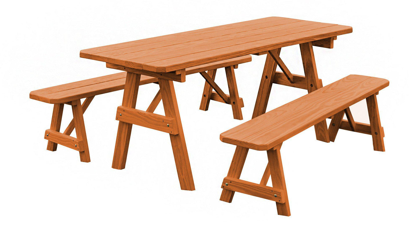 A&L Furniture Co. Pressure Treated Pine 8' Traditional Table w/2 Benches - LEAD TIME TO SHIP 10 BUSINESS DAYS