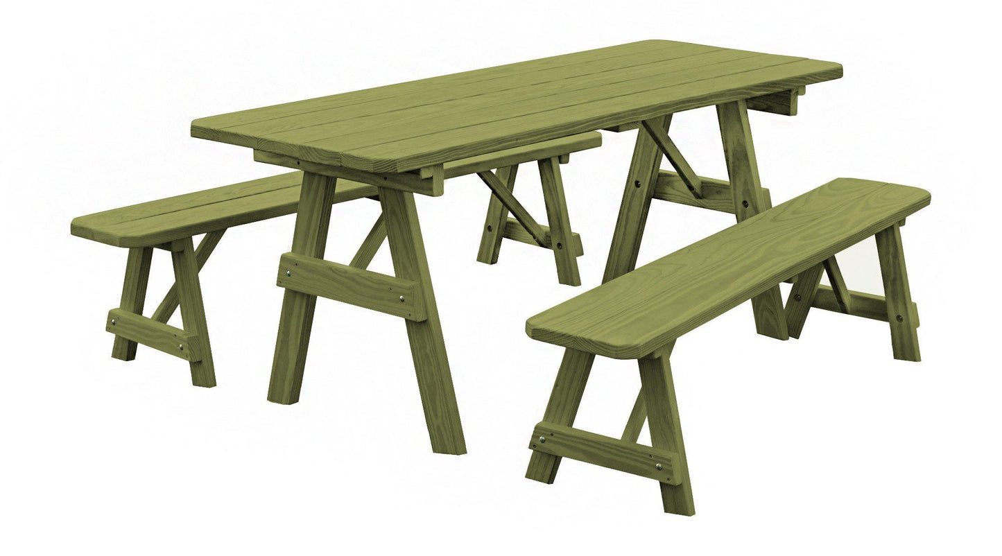 A&L Furniture Co. Pressure Treated Pine 8' Traditional Table w/2 Benches - LEAD TIME TO SHIP 10 BUSINESS DAYS