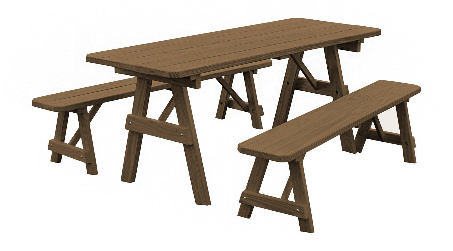 A&L Furniture Co. Pressure Treated Pine 6' Traditional Table w/2 Benches - LEAD TIME TO SHIP 10 BUSINESS DAYS