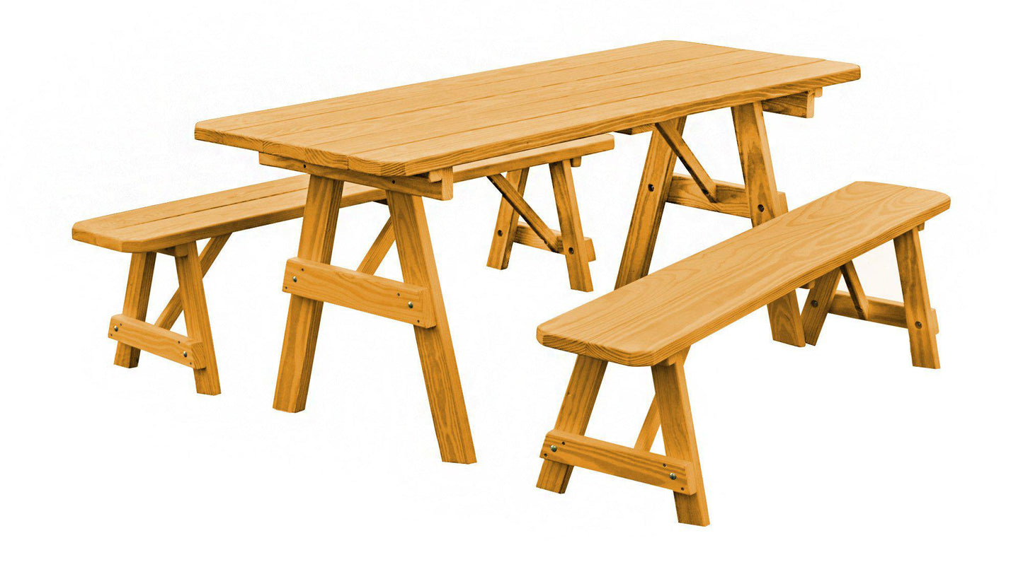 A&L Furniture Co. Pressure Treated Pine 8' Traditional Table w/2 Benches - LEAD TIME TO SHIP 10 BUSINESS DAYS