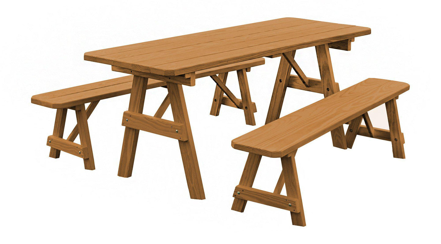 A&L Furniture Co. Pressure Treated Pine 8' Traditional Table w/2 Benches - LEAD TIME TO SHIP 10 BUSINESS DAYS