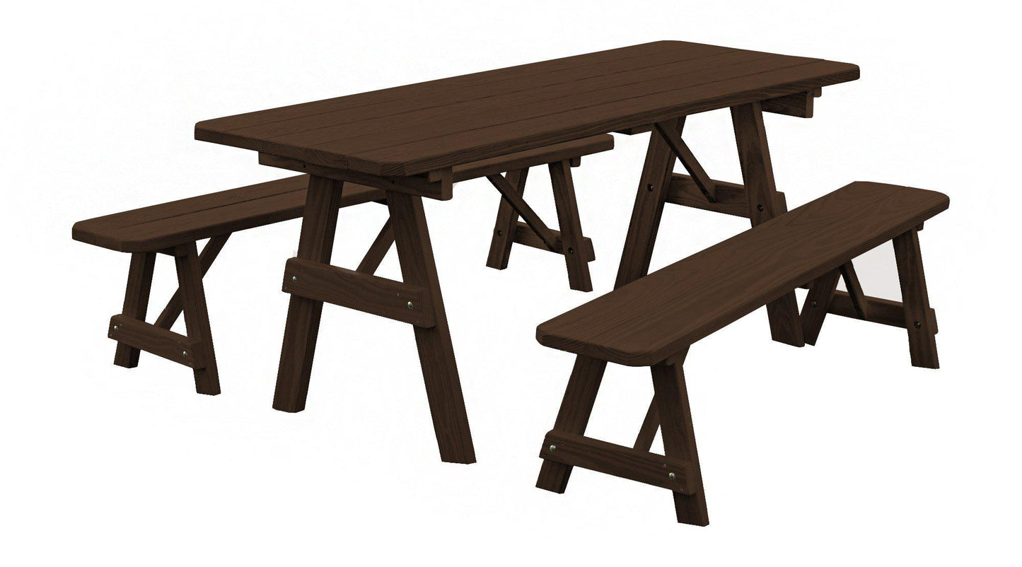 A&L Furniture Co. Pressure Treated Pine 8' Traditional Table w/2 Benches - LEAD TIME TO SHIP 10 BUSINESS DAYS