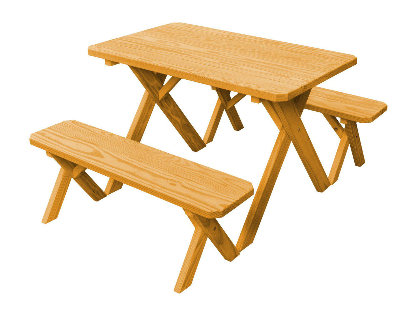 A&L Furniture Co. Yellow Pine 44"' Cross-leg Table w/2 Benches - Umbrella Hole - LEAD TIME TO SHIP 10 BUSINESS DAYS