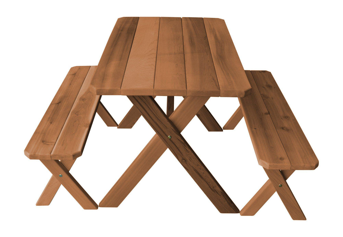 A&L FURNITURE CO. Western Red Cedar 4' Cross-leg Table w/2 Benches - Specify for FREE 2" Umbrella Hole - LEAD TIME TO SHIP 2 WEEKS