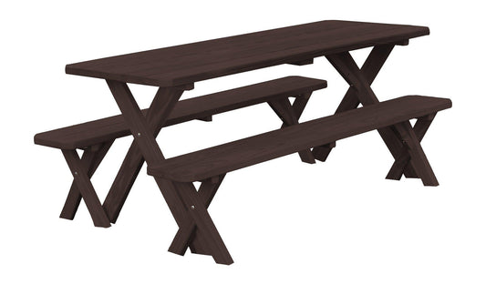 A&L Furniture Co. Yellow Pine 6' Cross-leg Table w/2 Benches - LEAD TIME TO SHIP 10 BUSINESS DAYS