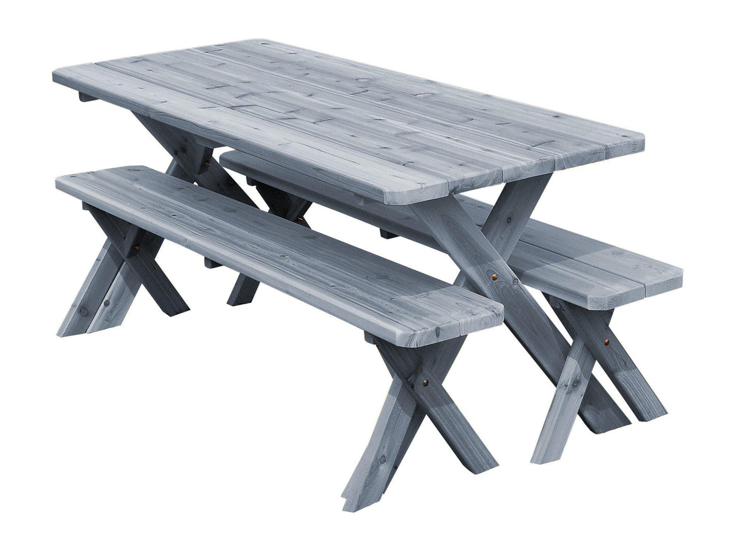 A&L FURNITURE CO. Western Red Cedar 94" Cross-leg Table w/2 Benches - Specify for FREE 2" Umbrella Hole - LEAD TIME TO SHIP 4 WEEKS OR LESS
