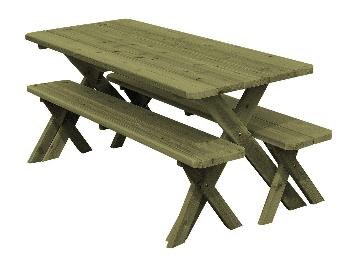 A&L FURNITURE CO. Western Red Cedar  6' Cross-leg Table w/2 Benches - Specify for FREE 2" Umbrella Hole - LEAD TIME TO SHIP 2 WEEKS