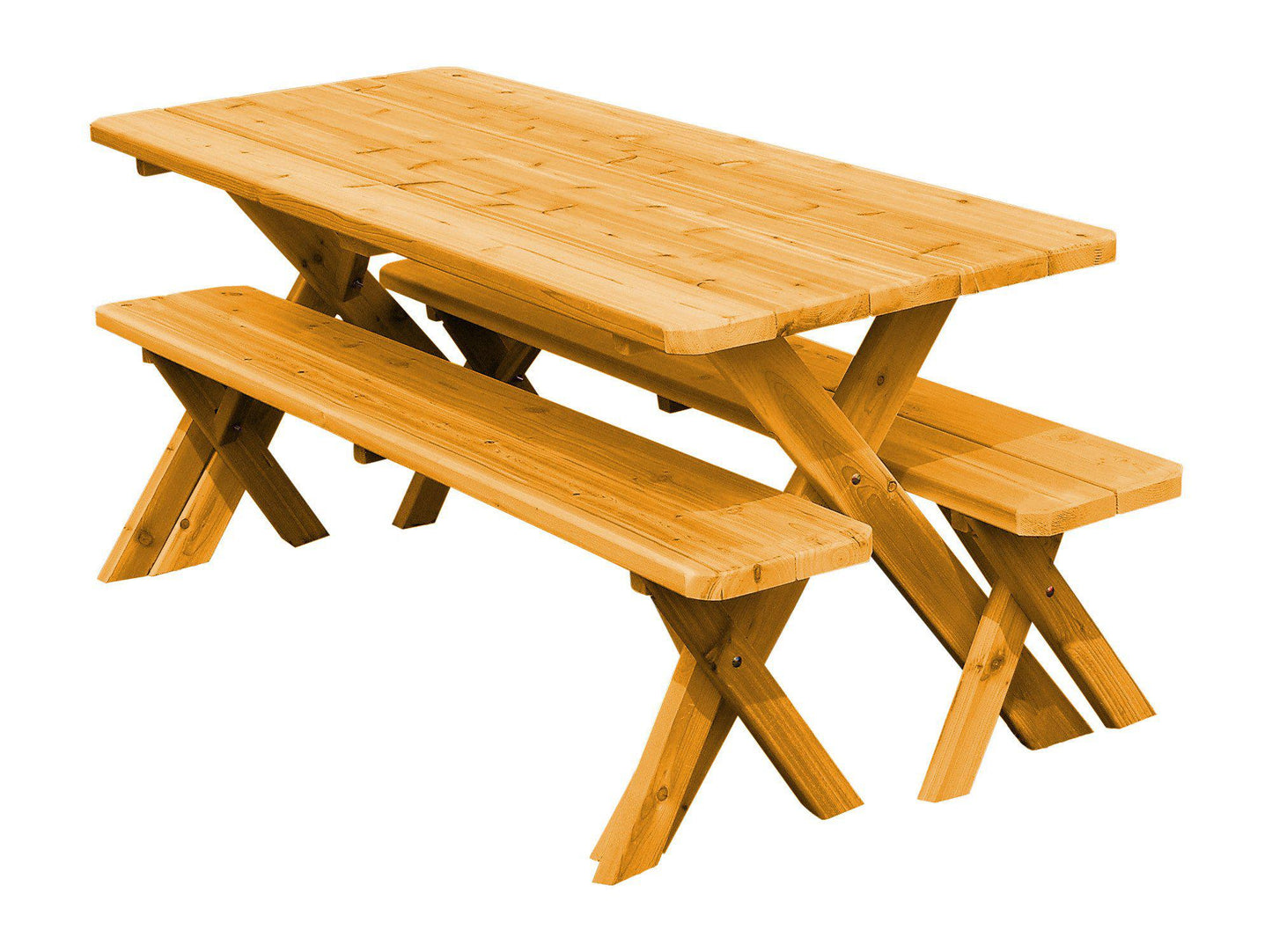 A&L FURNITURE CO. Western Red Cedar 94" Cross-leg Table w/2 Benches - Specify for FREE 2" Umbrella Hole - LEAD TIME TO SHIP 4 WEEKS OR LESS