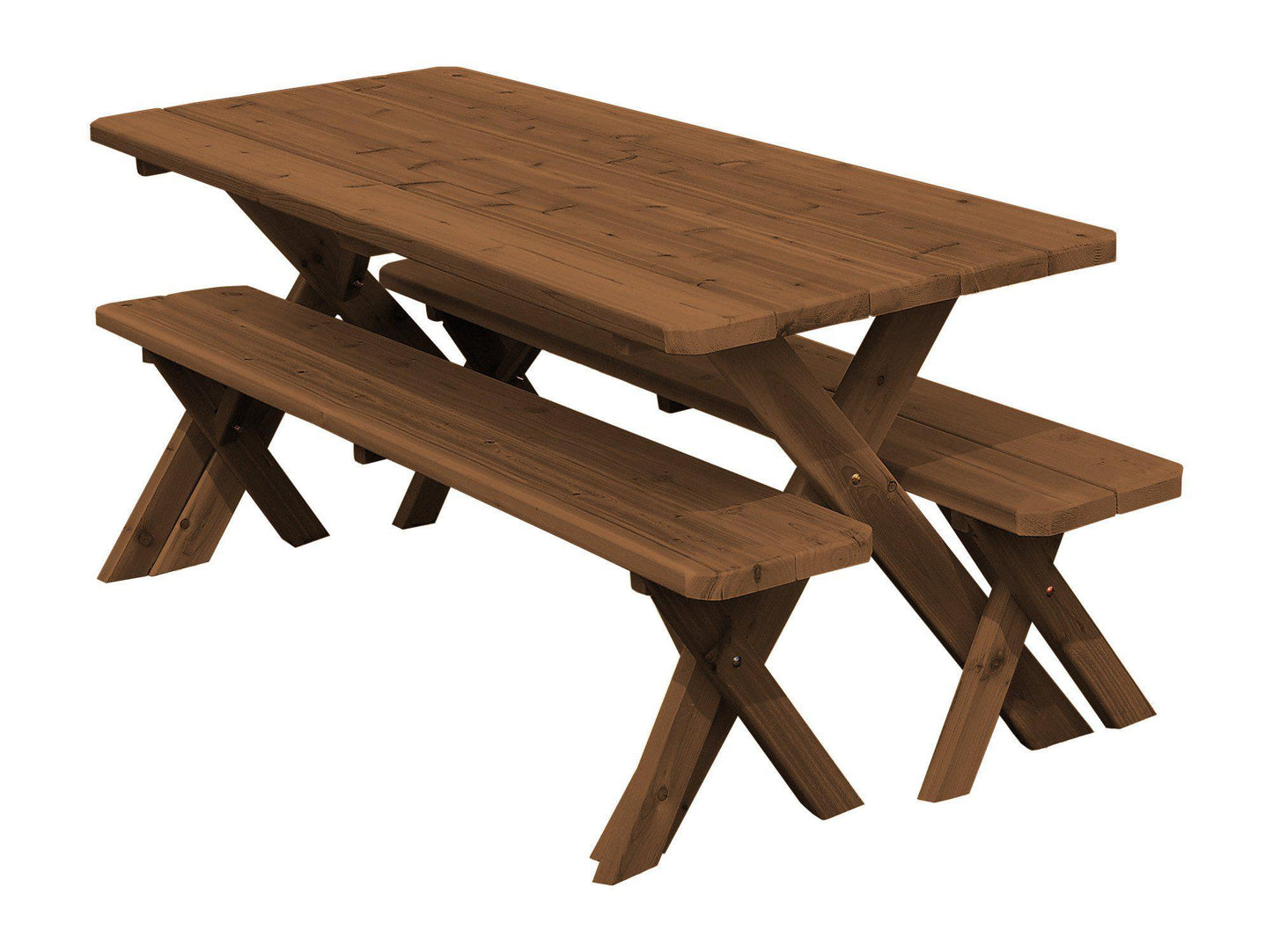 A&L FURNITURE CO. Western Red Cedar 94" Cross-leg Table w/2 Benches - Specify for FREE 2" Umbrella Hole - LEAD TIME TO SHIP 4 WEEKS OR LESS