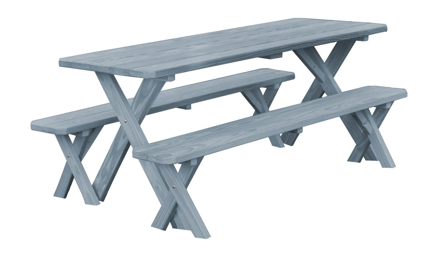 A&L Furniture Co. Pressure Treated Pine 8' Cross-leg Table w/2 Benches - LEAD TIME TO SHIP 10 BUSINESS DAYS