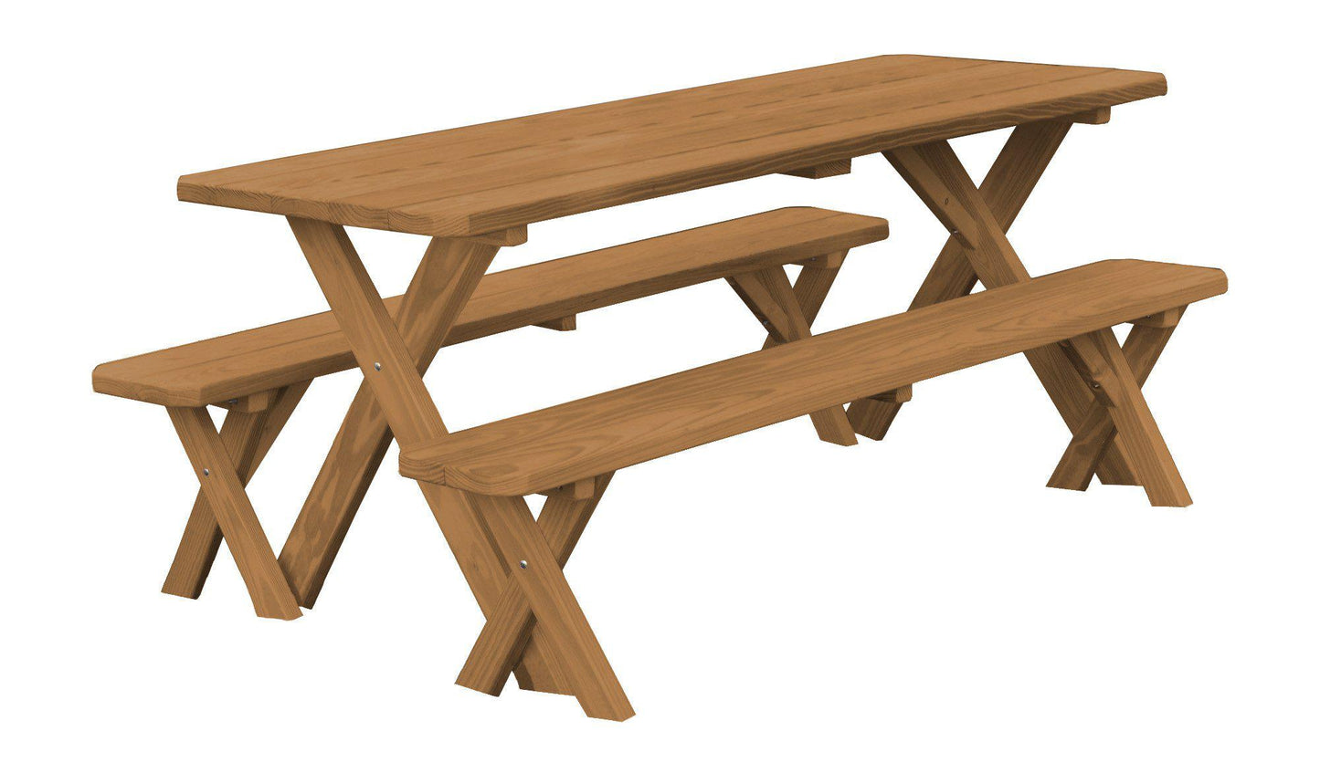 A&L Furniture Co. Pressure Treated Pine 8' Cross-leg Table w/2 Benches - LEAD TIME TO SHIP 10 BUSINESS DAYS