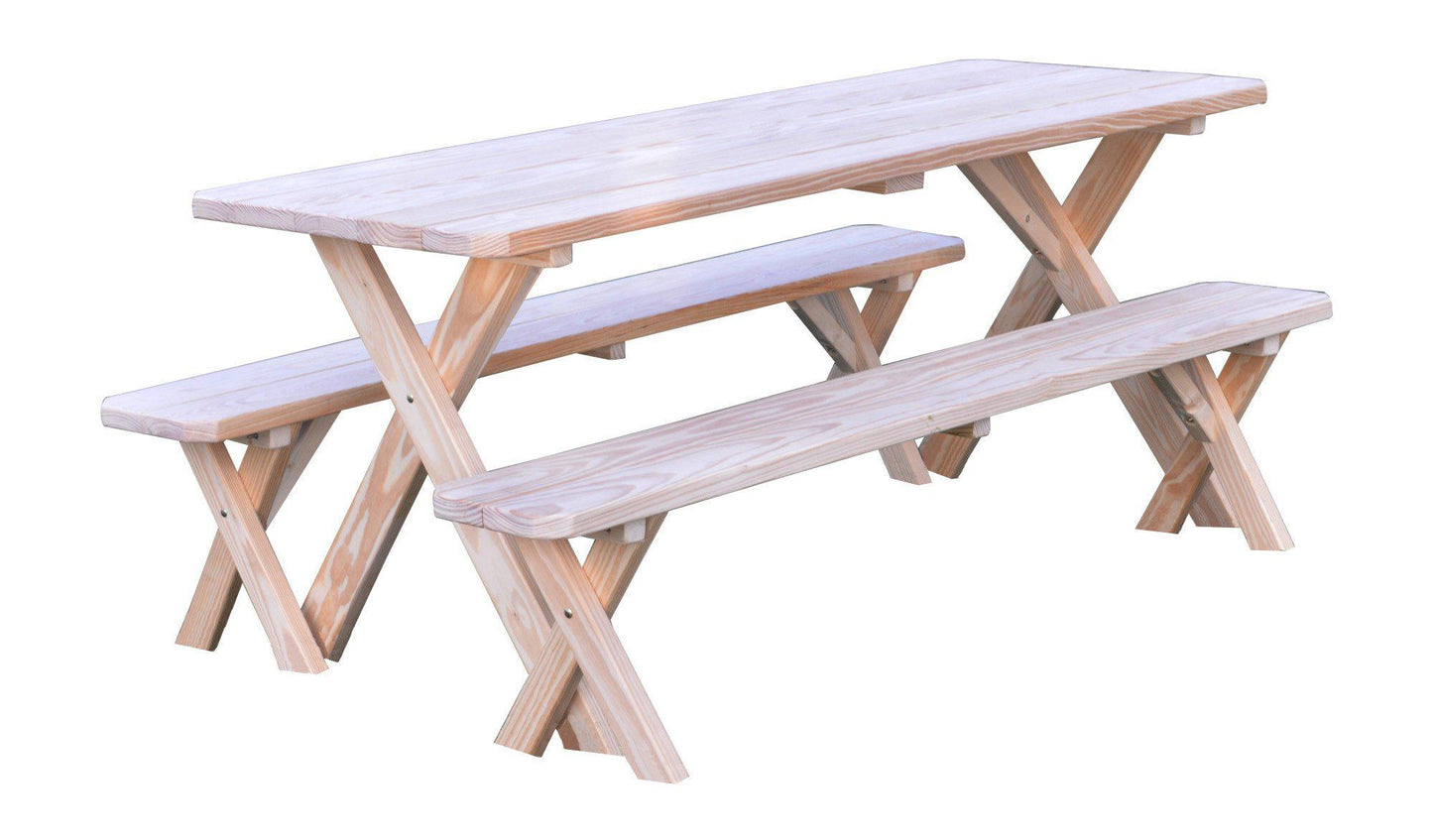 A&L Furniture Co. Pressure Treated Pine 8' Cross-leg Table w/2 Benches - LEAD TIME TO SHIP 10 BUSINESS DAYS