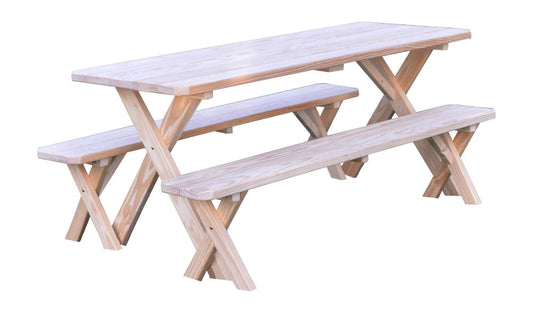 A&L Furniture Co. Pressure Treated Pine 6' Cross-leg Table w/2 Benches - LEAD TIME TO SHIP 10 BUSINESS DAYS