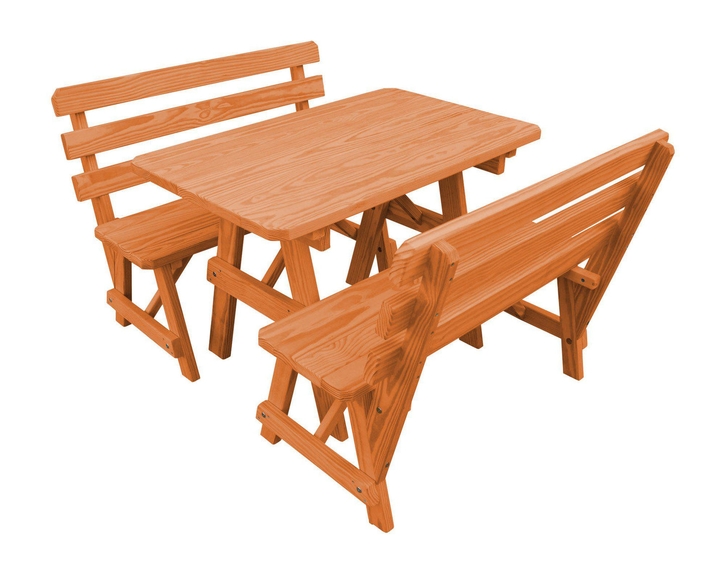 A&L Furniture Co. Yellow Pine 4' Table w/2 Backed Benches - LEAD TIME TO SHIP 10 BUSINESS DAYS