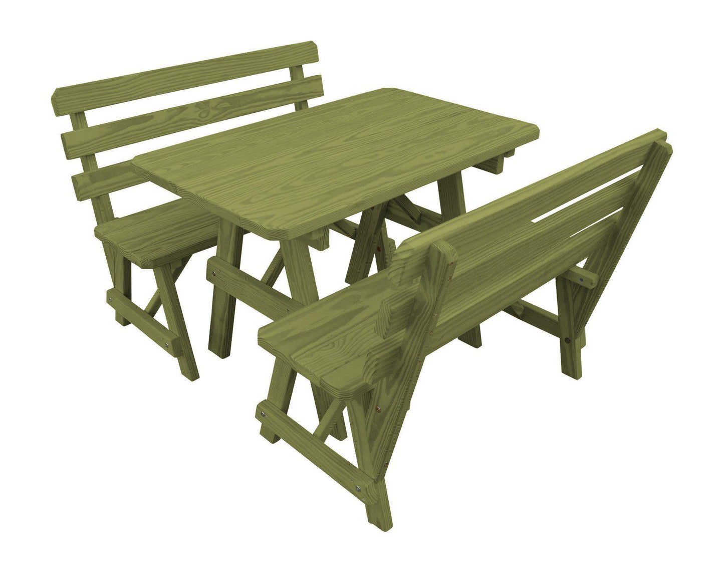 A&L Furniture Co. Yellow Pine 4' Table w/2 Backed Benches - LEAD TIME TO SHIP 10 BUSINESS DAYS