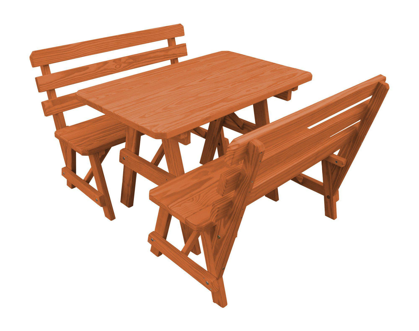 A&L Furniture Co. Yellow Pine 4' Table w/2 Backed Benches - LEAD TIME TO SHIP 10 BUSINESS DAYS