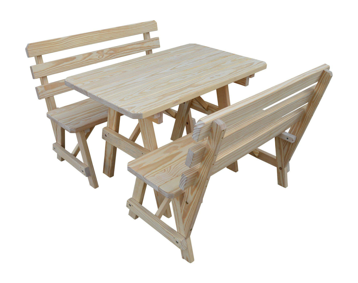 A&L Furniture Co. Yellow Pine 4' Table w/2 Backed Benches - LEAD TIME TO SHIP 10 BUSINESS DAYS