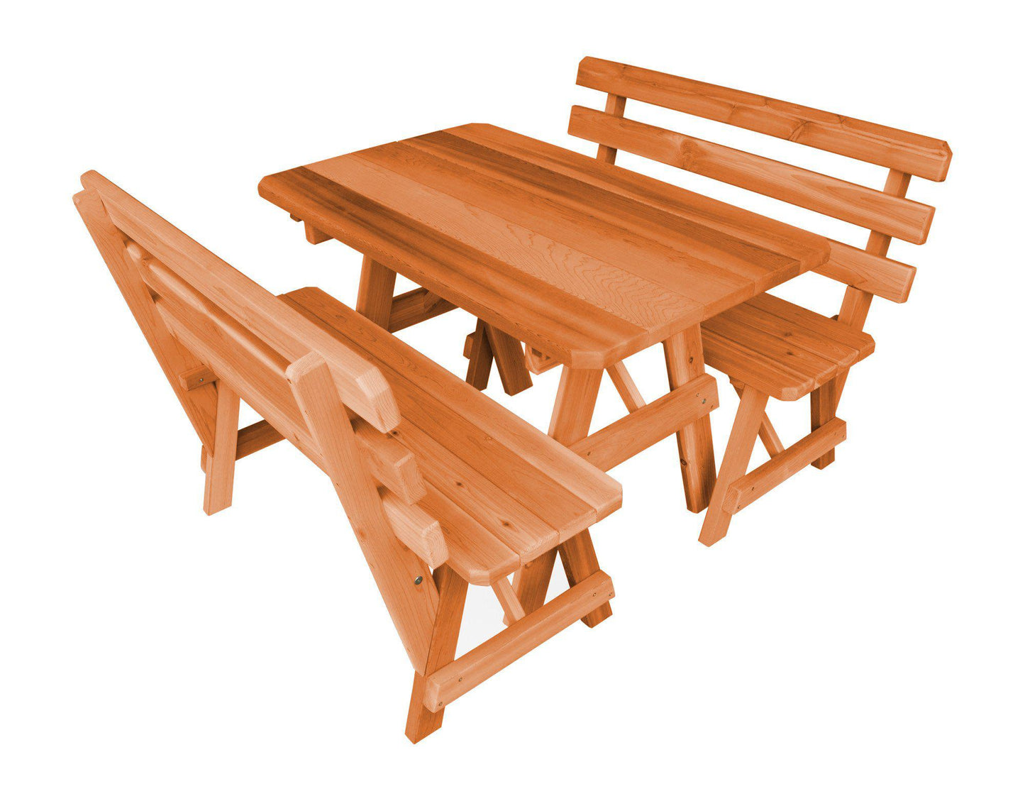 A&L FURNITURE CO. Western Red Cedar 94" Table w/2 Backed Benches - Specify for FREE 2" Umbrella Hole - LEAD TIME TO SHIP 4 WEEKS OR LESS
