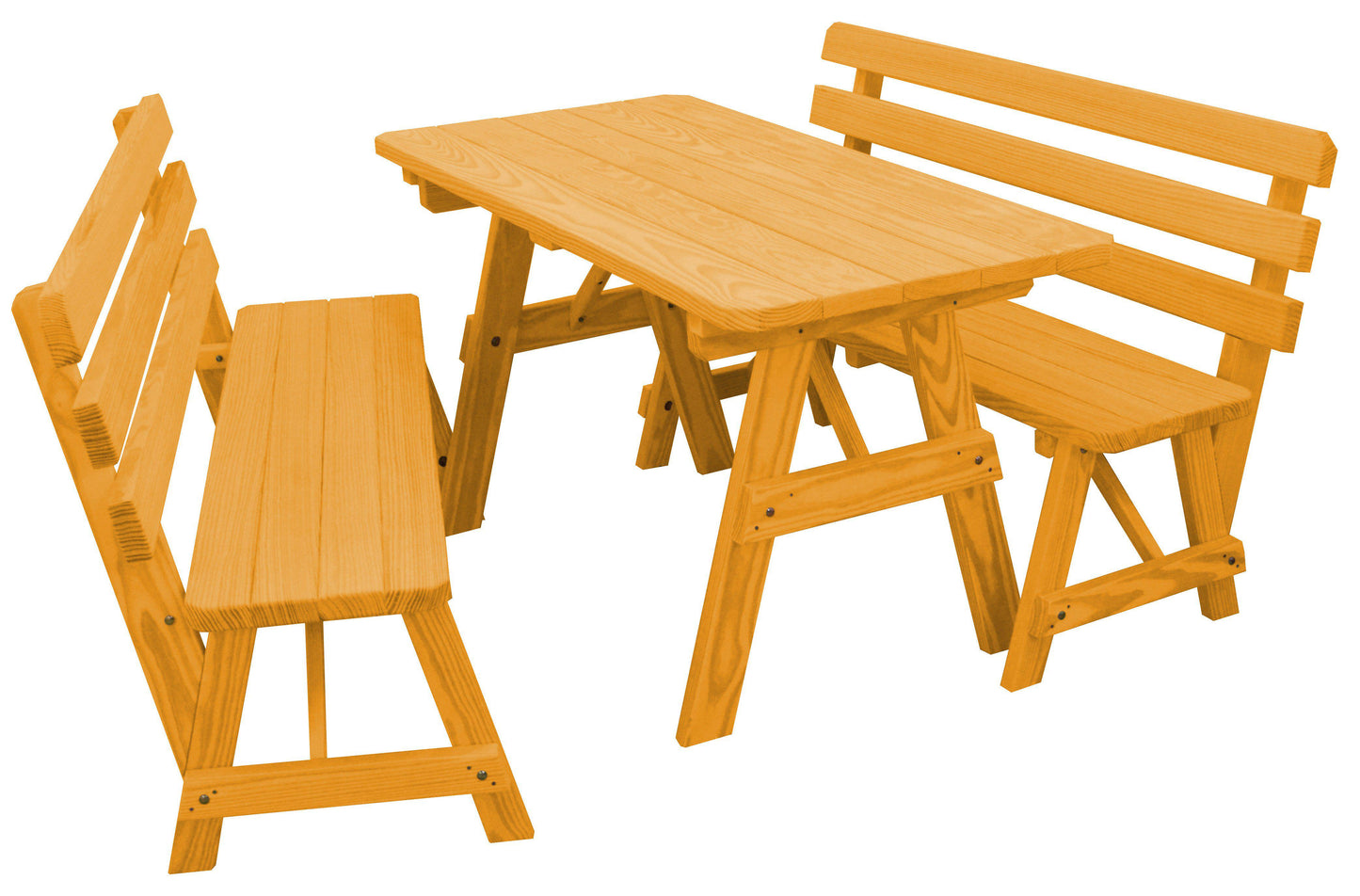 A&L Furniture Co. Yellow Pine 5' Table w/2 Backed Benches - Umbrella Hole - LEAD TIME TO SHIP 10 BUSINESS DAYS