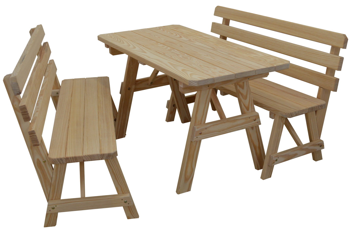 A&L Furniture Co. Yellow Pine 5' Table w/2 Backed Benches - Umbrella Hole - LEAD TIME TO SHIP 10 BUSINESS DAYS