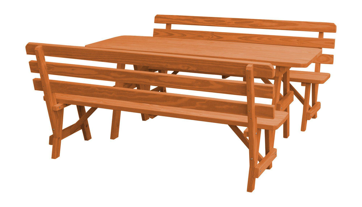 A&L Furniture Co. Yellow Pine 6' Table w/2 Backed Benches - Umbrella Hole - LEAD TIME TO SHIP 10 BUSINESS DAYS