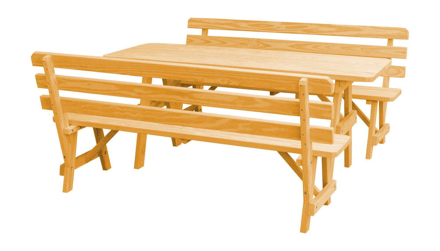 A&L Furniture Co. Yellow Pine 6' Table w/2 Backed Benches - Umbrella Hole - LEAD TIME TO SHIP 10 BUSINESS DAYS