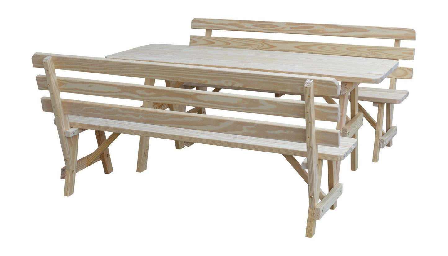 A&L Furniture Co. Yellow Pine 6' Table w/2 Backed Benches - Umbrella Hole - LEAD TIME TO SHIP 10 BUSINESS DAYS