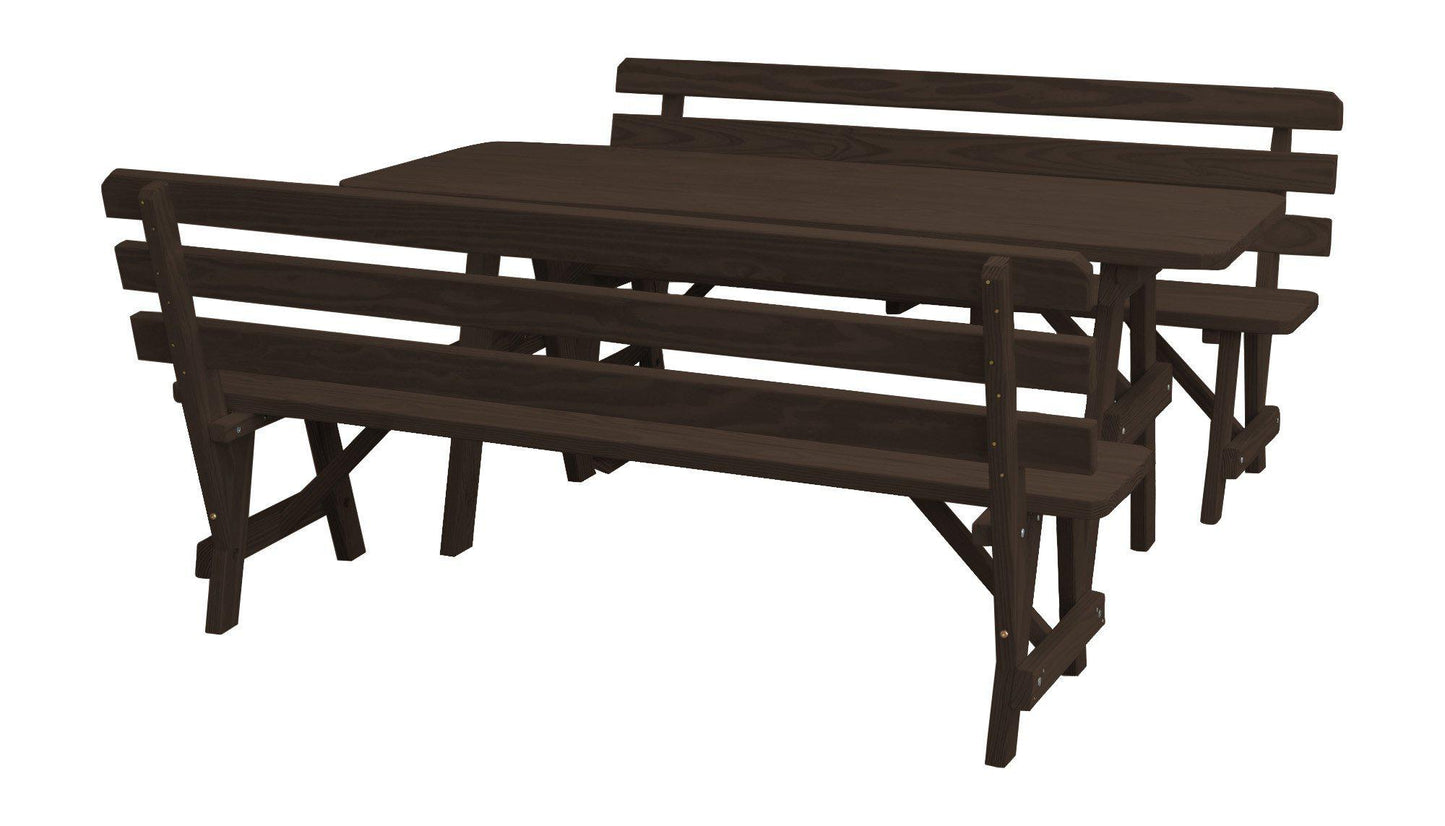 A&L Furniture Co. Yellow Pine 6' Table w/2 Backed Benches - Umbrella Hole - LEAD TIME TO SHIP 10 BUSINESS DAYS