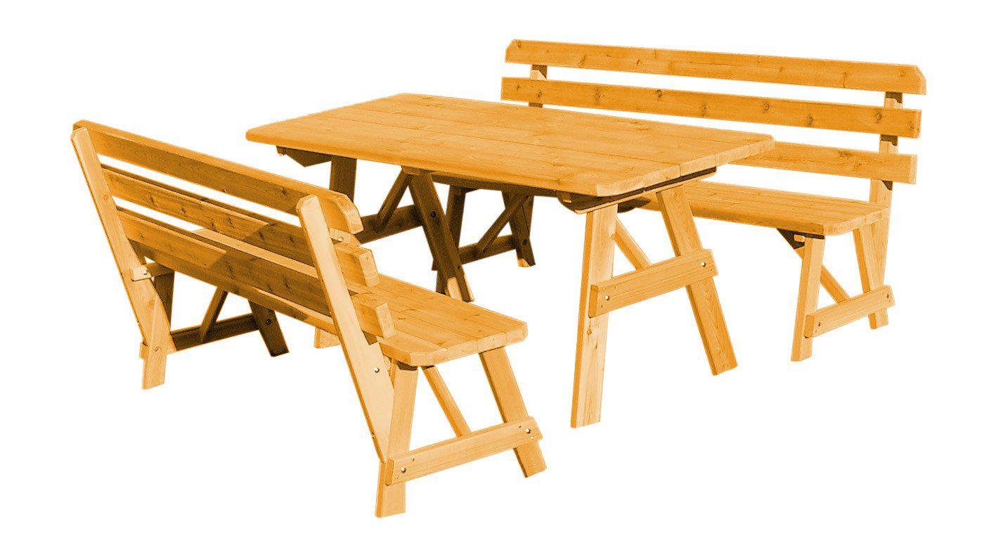 A&L FURNITURE CO. Western Red Cedar 6' Table w/2 Backed Benches - Specify for FREE 2" Umbrella Hole - LEAD TIME TO SHIP 4 WEEKS OR LESS