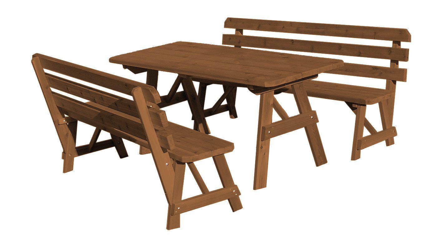 A&L FURNITURE CO. Western Red Cedar 6' Table w/2 Backed Benches - Specify for FREE 2" Umbrella Hole - LEAD TIME TO SHIP 4 WEEKS OR LESS