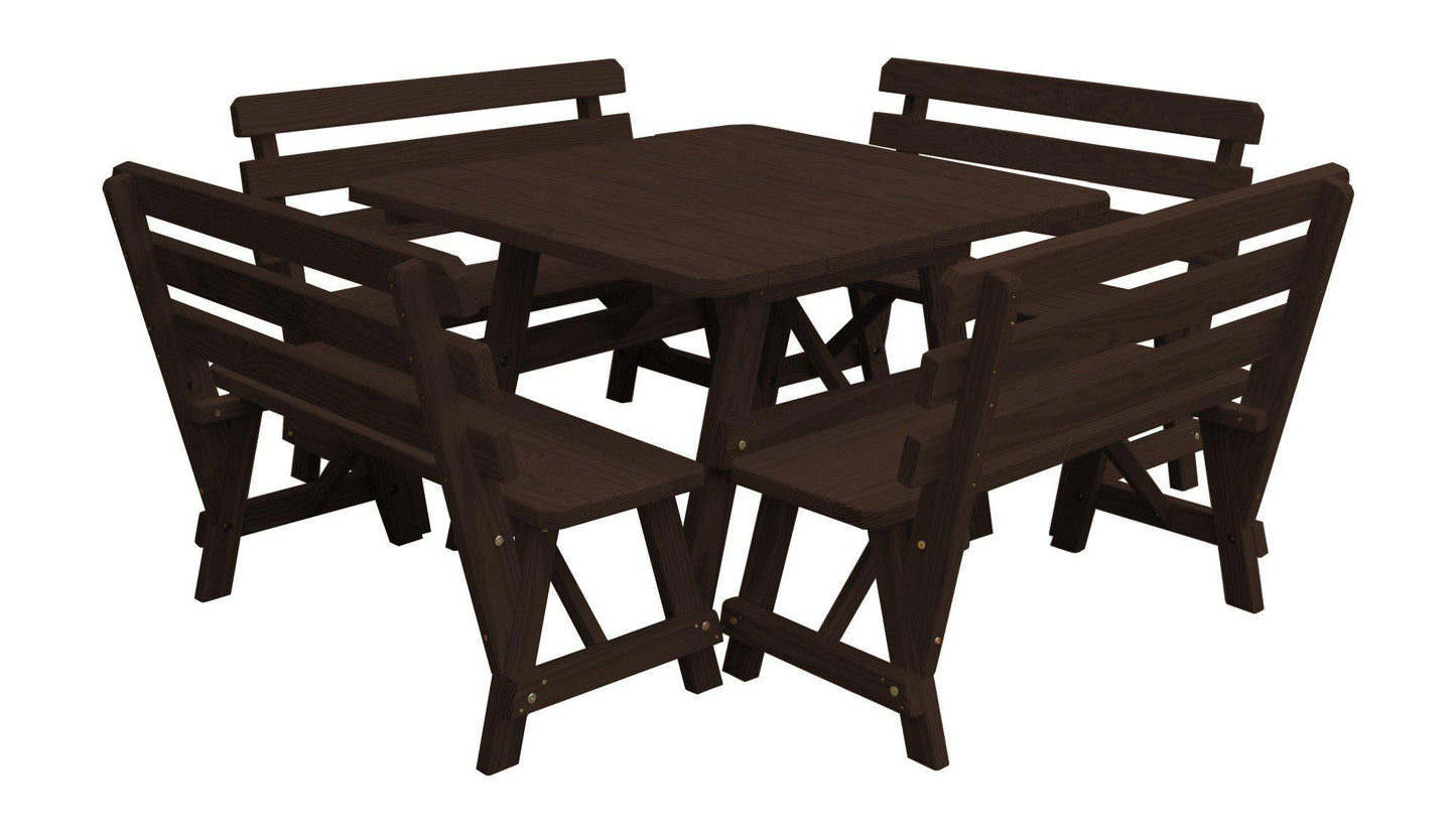 A&L Furniture Co. Yellow Pine 43" Sq. Table w/ 4 Backed Benches - Specify for Umbrella Hole - LEAD TIME TO SHIP 10 BUSINESS DAYS