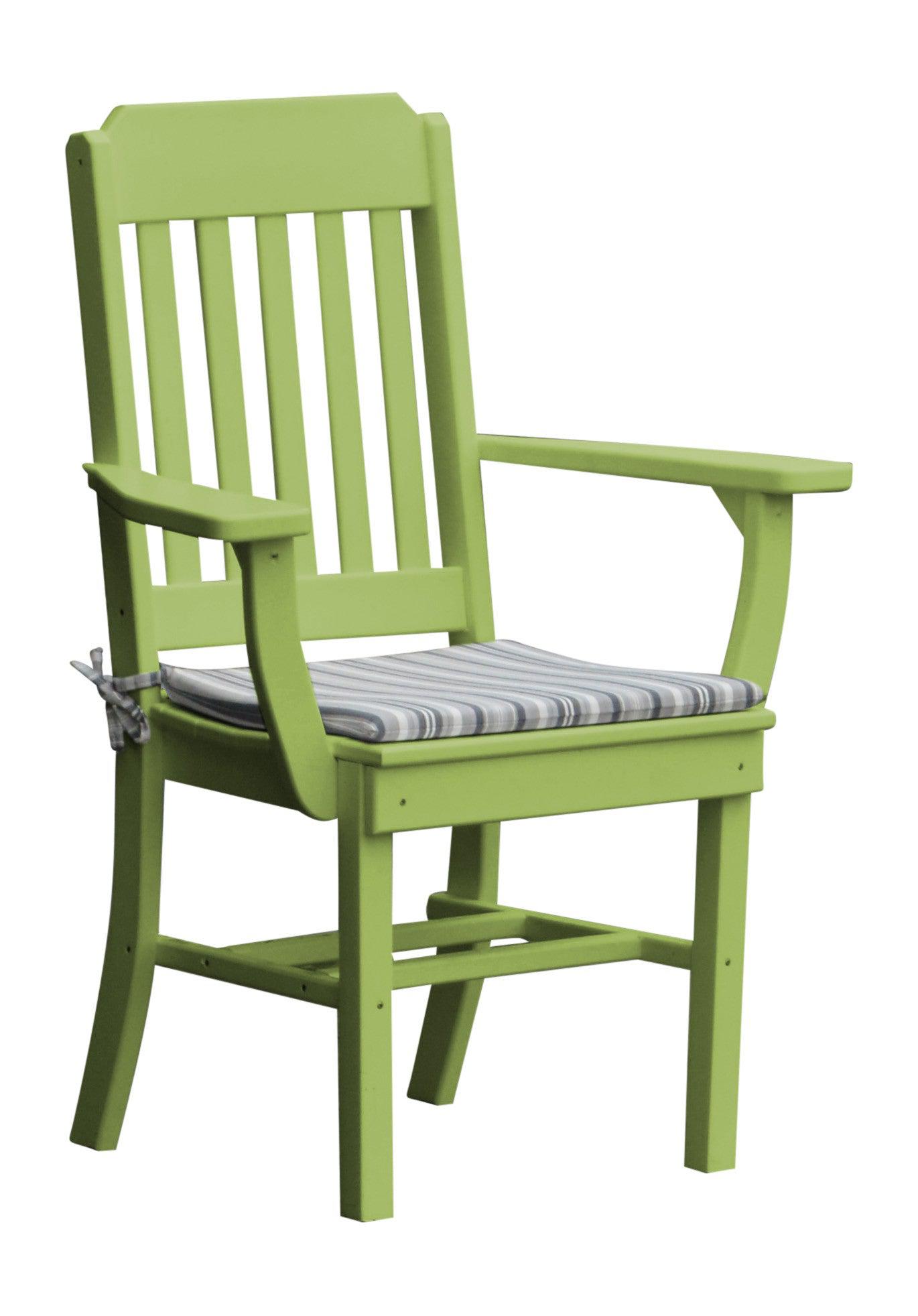 A&L Furniture Company Recycled Plastic Traditional Dining Chair w/ Arms - Tropical Lime