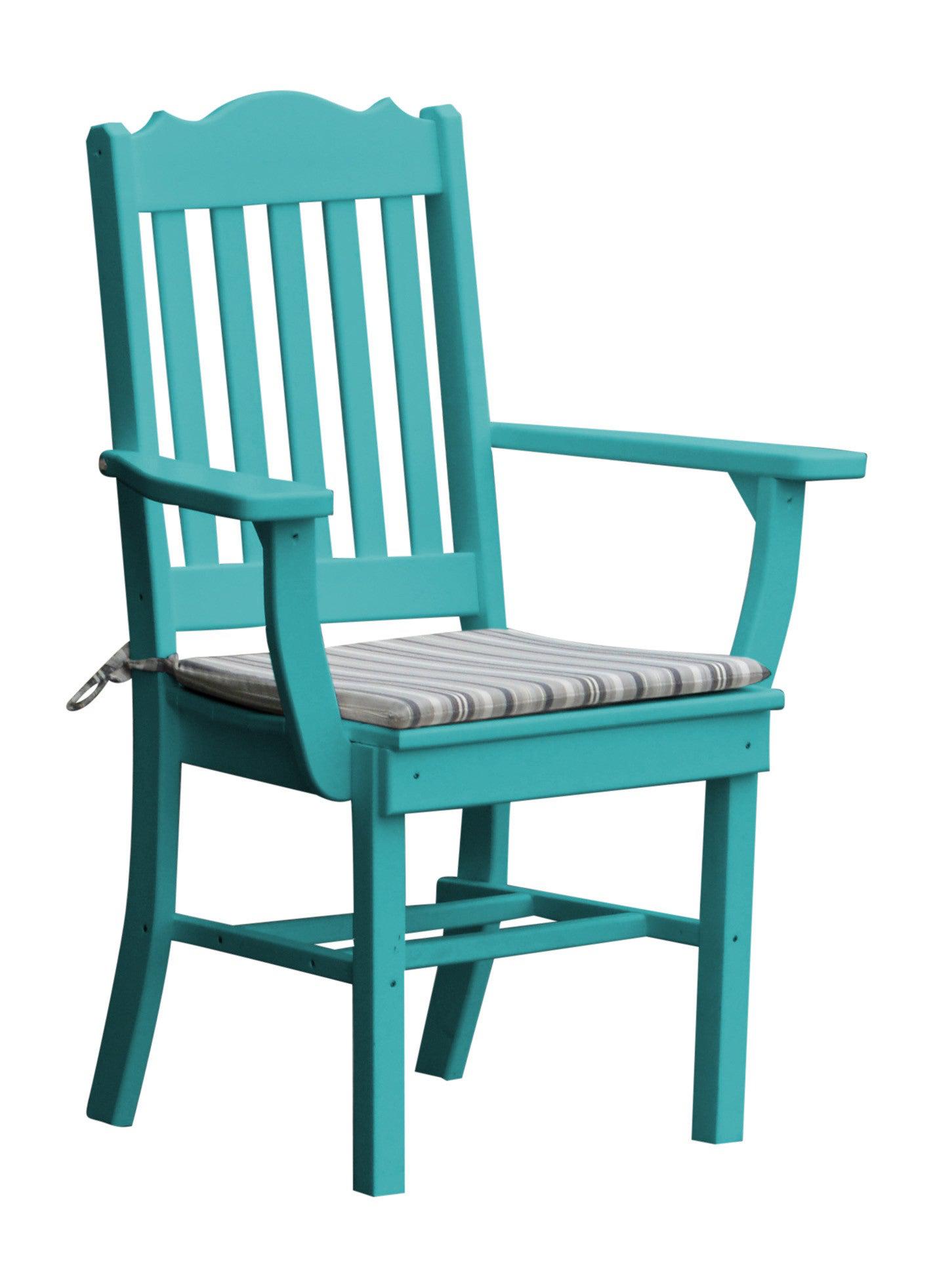 A&L Furniture Company Recycled Plastic Royal Dining Chair w/ Arms - Aruba Blue