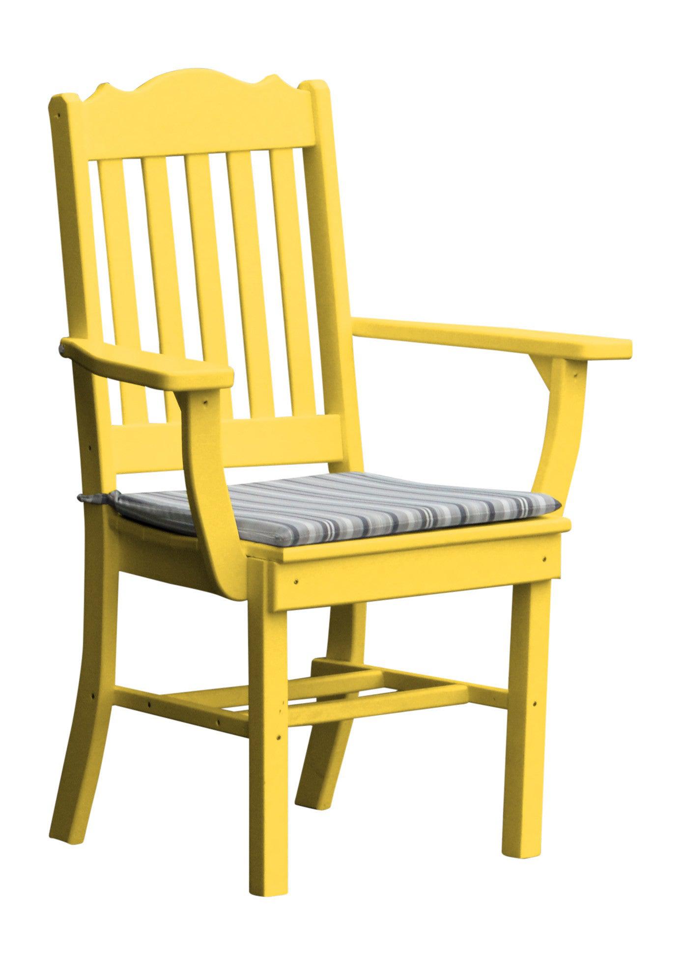 A&L Furniture Company Recycled Plastic Royal Dining Chair w/ Arms - Lemon Yellow