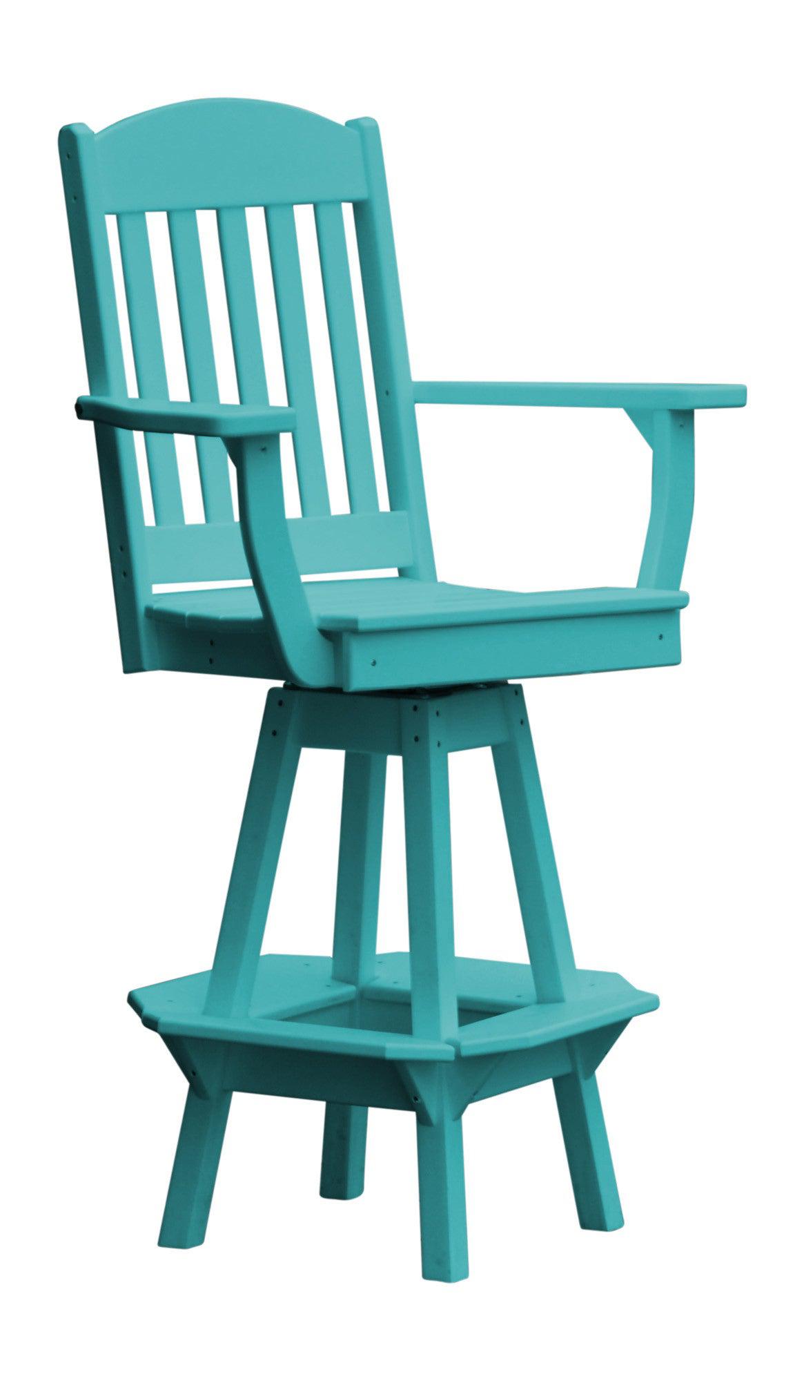 A&L Furniture Company Recycled Plastic Classic Swivel Bar Chair w/ Arms - Aruba Blue
