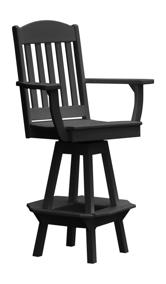 A&L Furniture Company Recycled Plastic Classic Swivel Bar Chair w/ Arms - Black
