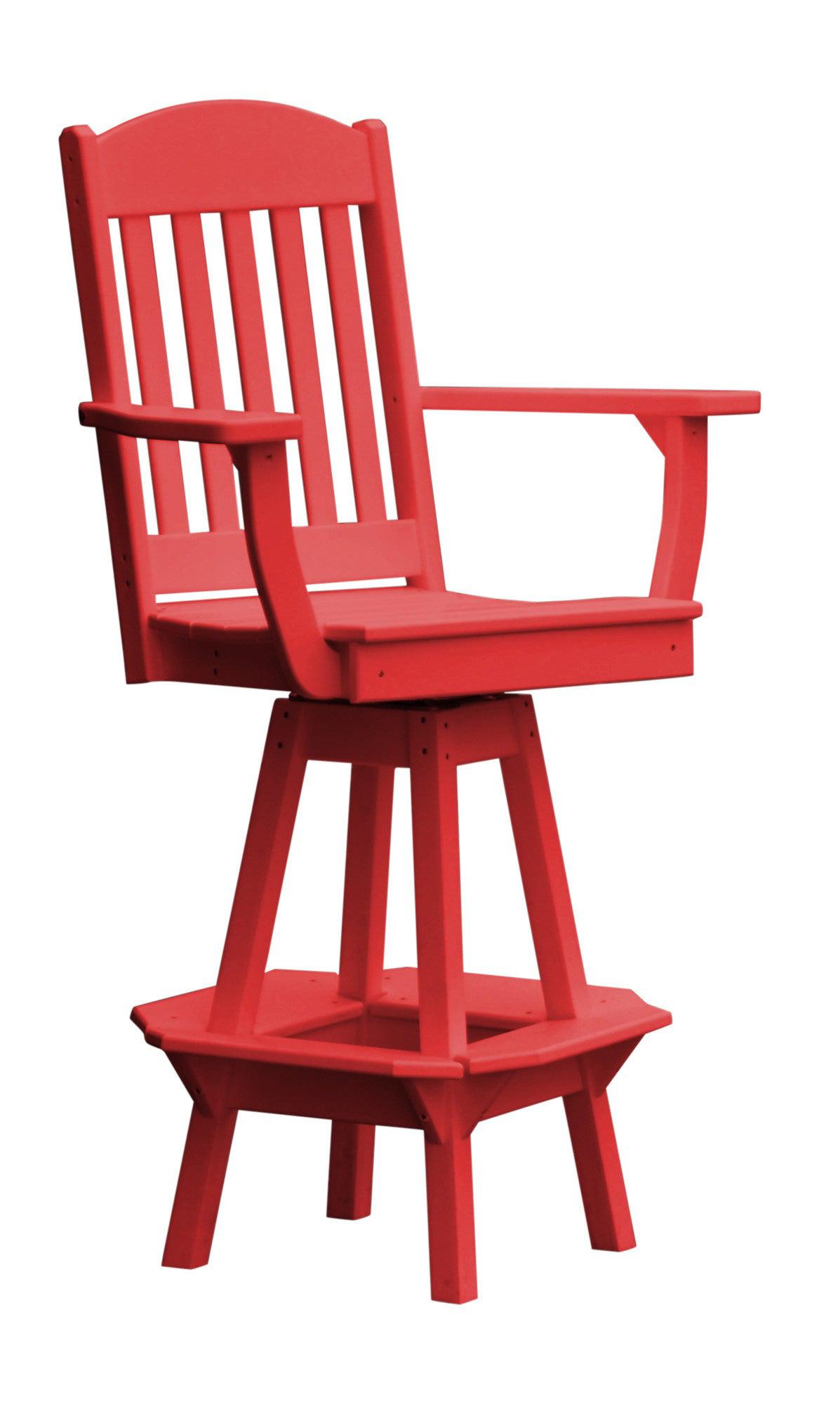 A&L Furniture Company Recycled Plastic Classic Swivel Bar Chair w/ Arms - Bright Red