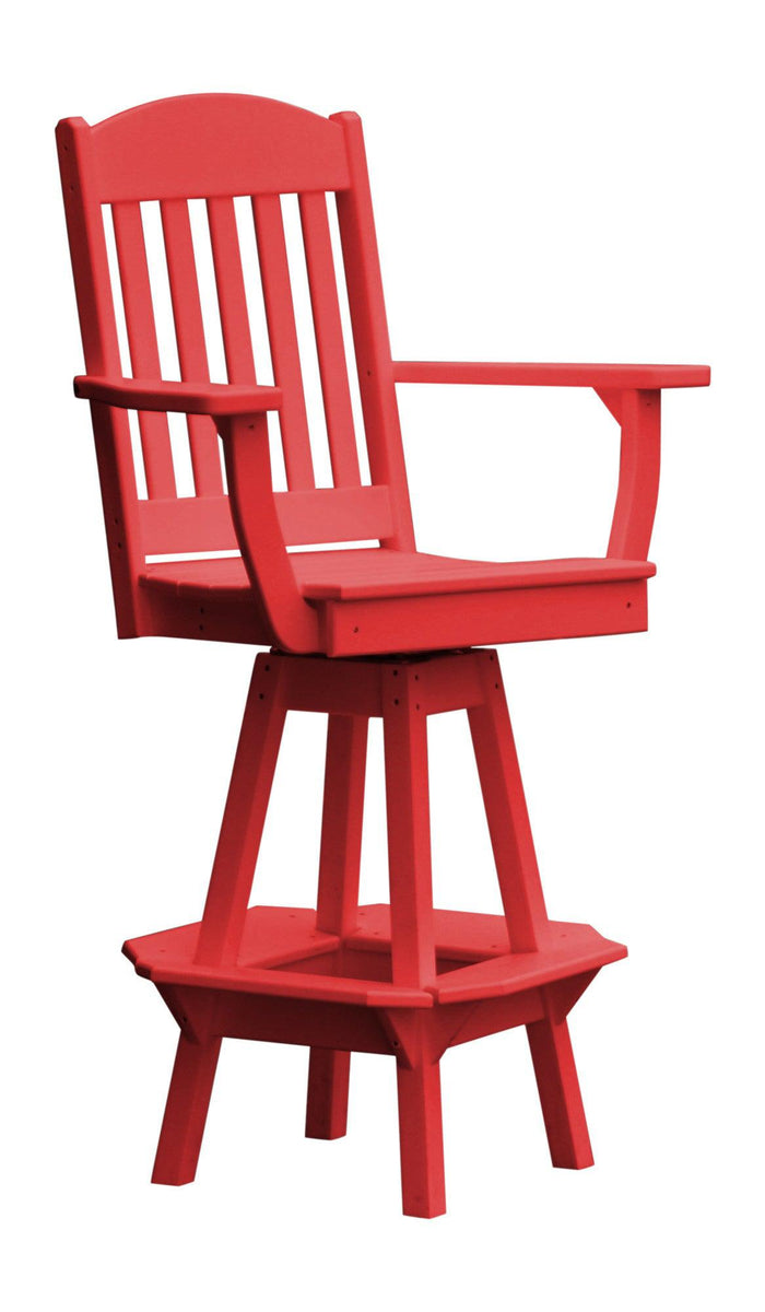 A&L Furniture Company Recycled Plastic Classic Swivel Bar Chair w/ Arms - Bright Red