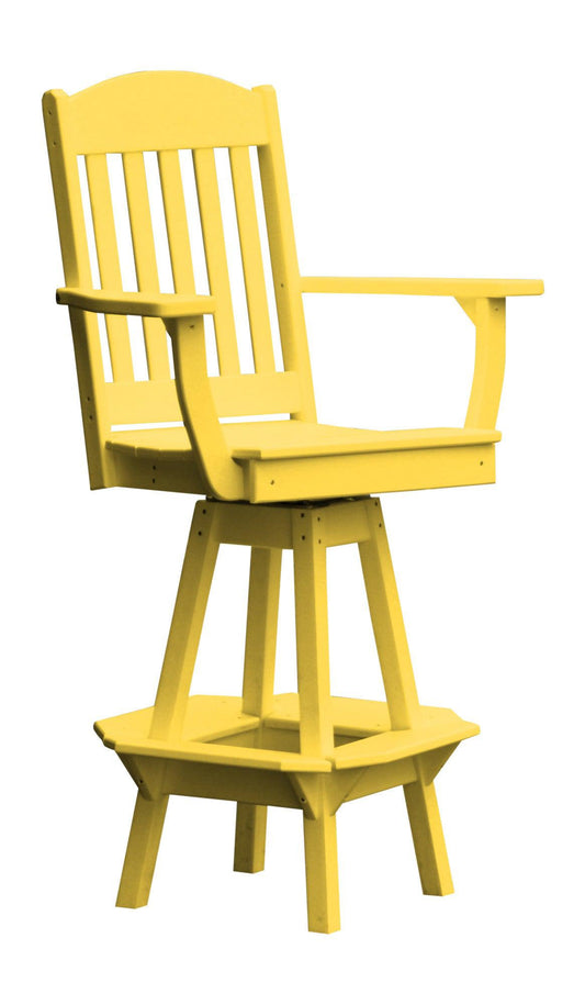 A&L Furniture Company Recycled Plastic Classic Swivel Bar Chair w/ Arms - Lemon Yellow