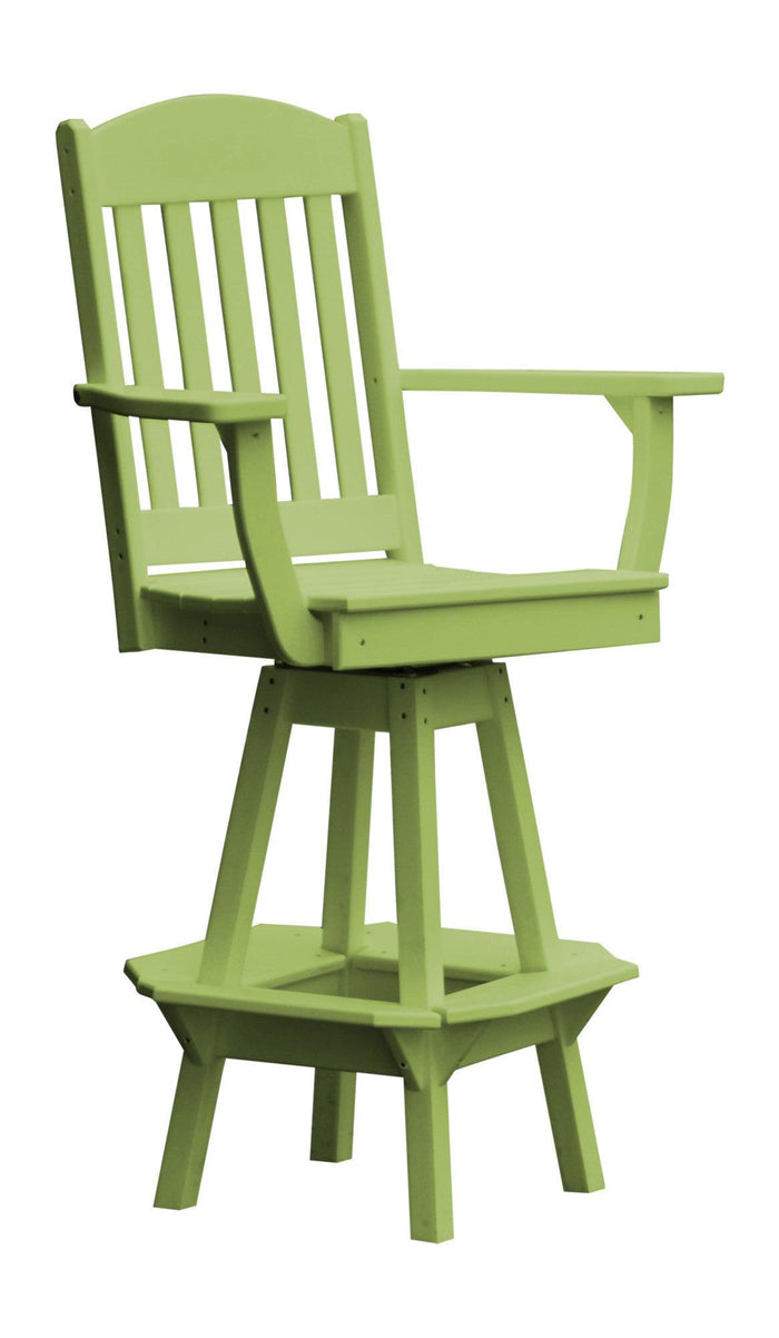 A&L Furniture Company Recycled Plastic Classic Swivel Bar Chair w/ Arms - Tropical Lime