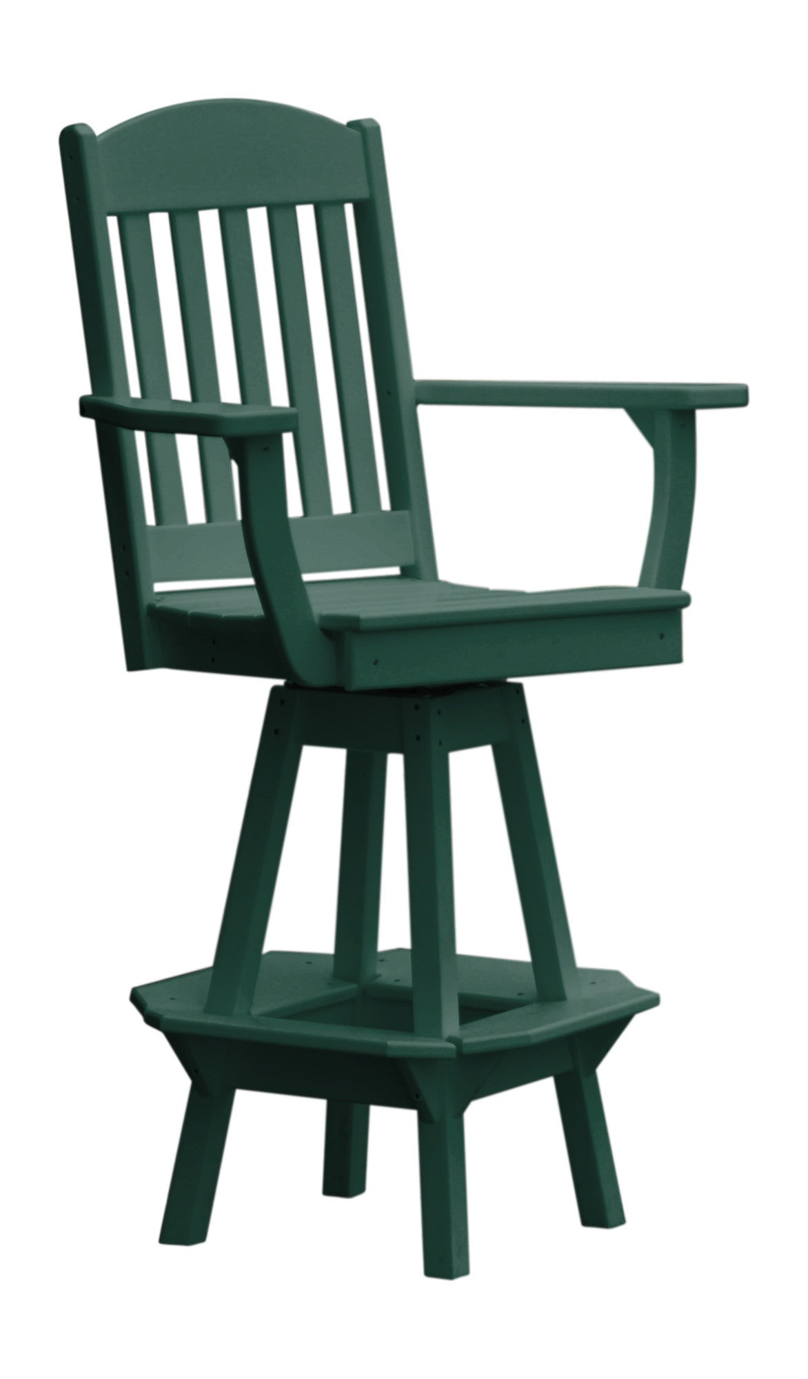 A&L Furniture Company Recycled Plastic Classic Swivel Bar Chair w/ Arms - Turf Green