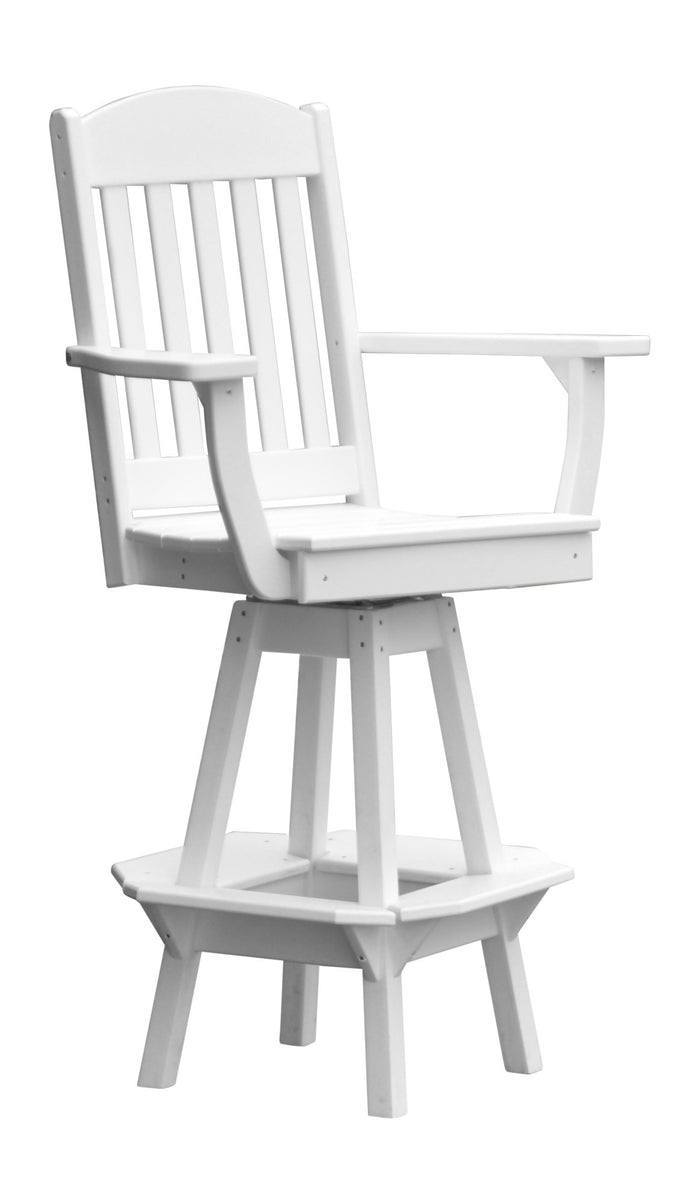 A&L Furniture Company Recycled Plastic Classic Swivel Bar Chair w/ Arms - White