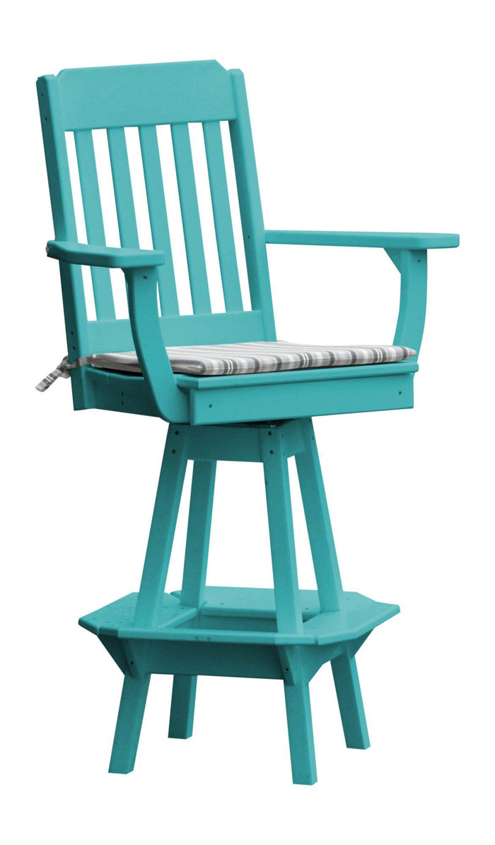 A&L Furniture Company Recycled Plastic Traditional Swivel Bar Chair w/ Arms - Aruba Blue