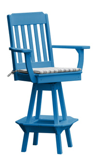 A&L Furniture Company Recycled Plastic Traditional Swivel Bar Chair w/ Arms - Blue