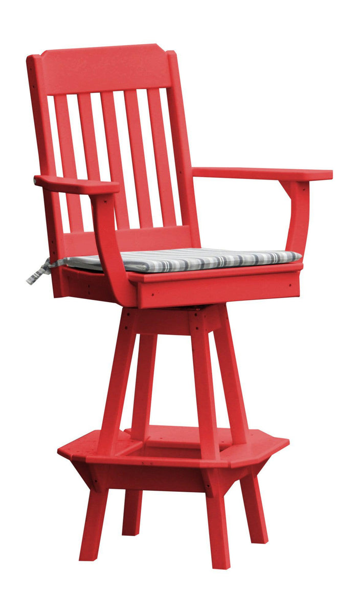 A&L Furniture Company Recycled Plastic Traditional Swivel Bar Chair w/ Arms - Bright Red