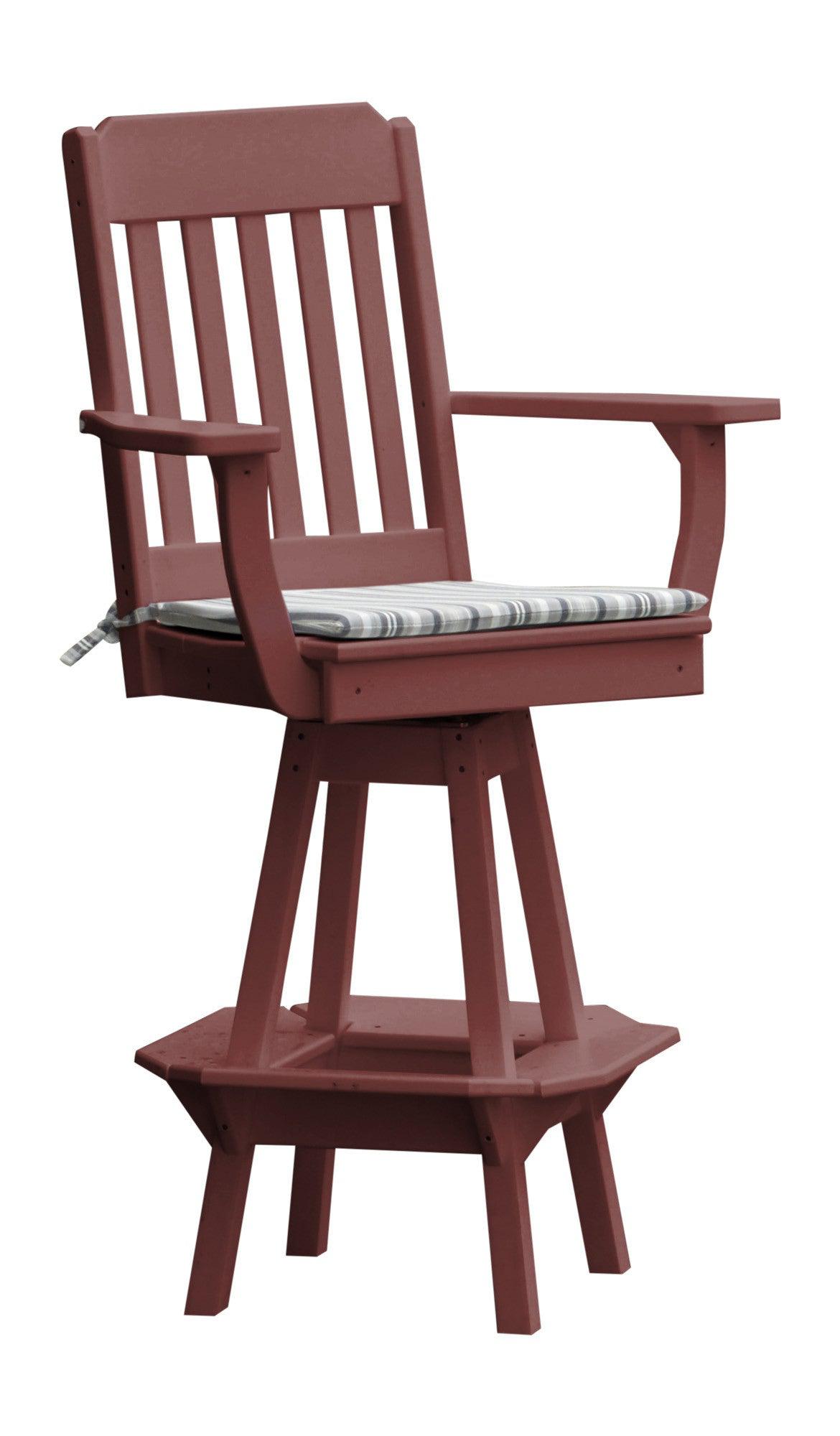 A&L Furniture Company Recycled Plastic Traditional Swivel Bar Chair w/ Arms - Cherrywood