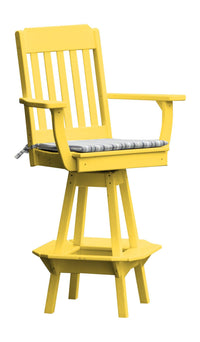 A&L Furniture Company Recycled Plastic Traditional Swivel Bar Chair w/ Arms - Lemon Yellow