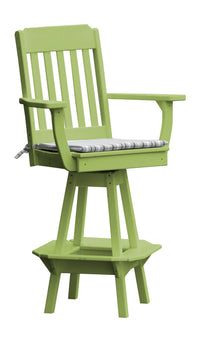 A&L Furniture Company Recycled Plastic Traditional Swivel Bar Chair w/ Arms - Tropical Lime